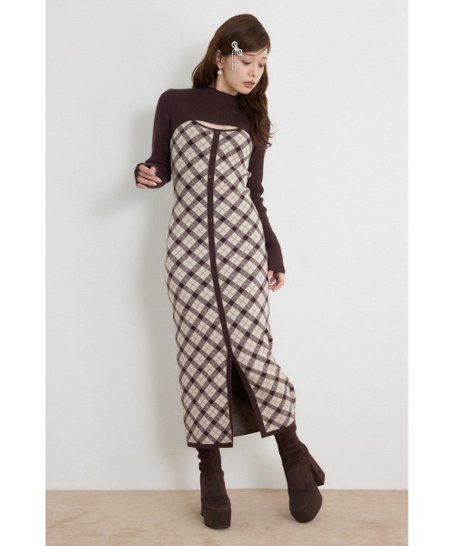 rienda(リエンダ)の「【AW先行アイテム】ハイネックニットセットジャガードロングワンピース 秋服 冬服(ワンピース・レディース・ブラウン/ブラック/ホワイト・FREE)」の6枚目の写真
