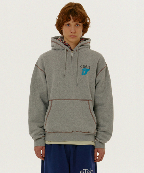 Incur Half Zip Hoodie — худи на молнии‑полу‑зип, меланж‑серый