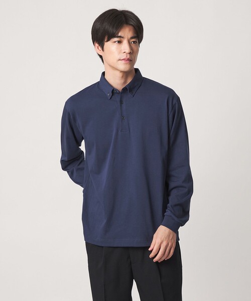 green label relaxing(グリーンレーベルリラクシング)の「【WEB限定】JUST fit デイリー ドライ ボタンダウン 長袖 ポロシャツ -吸水速乾・抗菌-(ポロシャツ・メンズ・ブラック/ダークグレー/ネイビー・L/M/XL/S)」の3枚目の写真