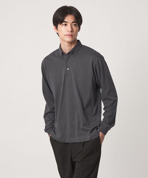 green label relaxing(グリーンレーベルリラクシング)の「【WEB限定】JUST fit デイリー ドライ ボタンダウン 長袖 ポロシャツ -吸水速乾・抗菌-(ポロシャツ・メンズ・ブラック/ダークグレー/ネイビー・L/M/XL/S)」の2枚目の写真