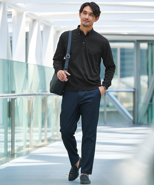green label relaxing(グリーンレーベルリラクシング)の「【WEB限定】JUST fit デイリー ドライ ボタンダウン 長袖 ポロシャツ -吸水速乾・抗菌-(ポロシャツ・メンズ・ブラック/ダークグレー/ネイビー・L/M/XL/S)」の4枚目の写真