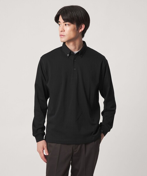 green label relaxing(グリーンレーベルリラクシング)の「【WEB限定】JUST fit デイリー ドライ ボタンダウン 長袖 ポロシャツ -吸水速乾・抗菌-(ポロシャツ・メンズ・ブラック/ダークグレー/ネイビー・L/M/XL/S)」の5枚目の写真