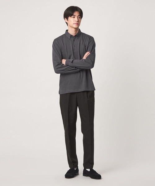 green label relaxing(グリーンレーベルリラクシング)の「【WEB限定】JUST fit デイリー ドライ ボタンダウン 長袖 ポロシャツ -吸水速乾・抗菌-(ポロシャツ・メンズ・ブラック/ダークグレー/ネイビー・L/M/XL/S)」の7枚目の写真