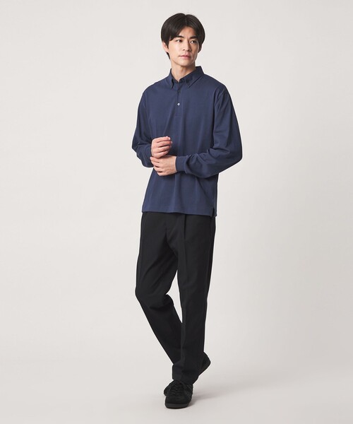 green label relaxing(グリーンレーベルリラクシング)の「【WEB限定】JUST fit デイリー ドライ ボタンダウン 長袖 ポロシャツ -吸水速乾・抗菌-(ポロシャツ・メンズ・ブラック/ダークグレー/ネイビー・L/M/XL/S)」の8枚目の写真