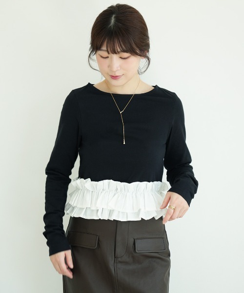 Nulli(ヌリ)の「裾フリルカットソー(Tシャツ/カットソー・レディース・ブラック/チャコール・FREE)」の2枚目の写真