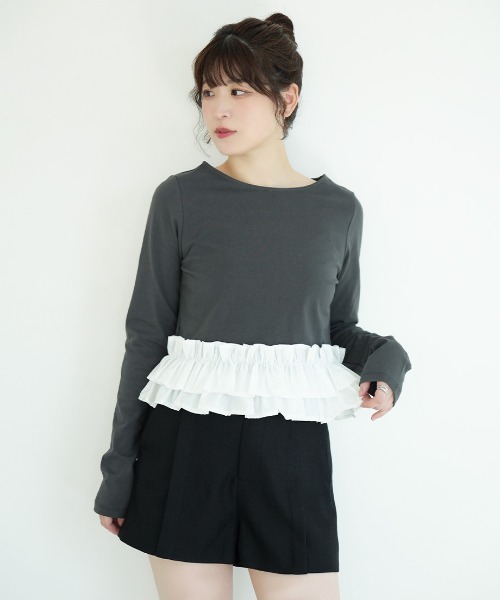 Nulli(ヌリ)の「裾フリルカットソー(Tシャツ/カットソー・レディース・ブラック/チャコール・FREE)」の3枚目の写真