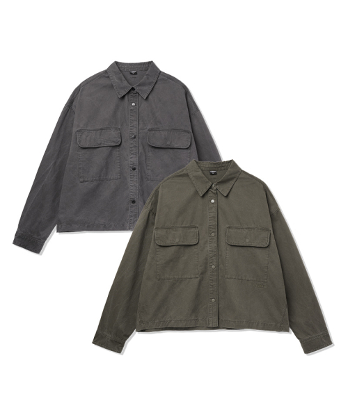 LIFE WORK（ライフワーク）の「レディース ヴィンテージビッグポケットクロップシャケット（シャツ/ブラウス・レディース・チャコールグレー/ダークカーキ・FREE）」の3枚目の写真