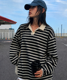 ハーバー ストライプカラーTシャツ（チャコール）