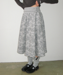 FLORAL SWEAT FLARE SKIRT GREY