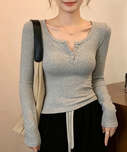 LEMOA(レモア)の「リブヘンリーネック長袖カットソー(Tシャツ/カットソー・レディース・グレー/ホワイト/ブラウン/ブラック・MEDIUM/X-LARGE/LARGE)」の15枚目の写真