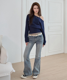 [YOONSOAP X DECET WOMAN] Stitch Pocket Low Rise Slim Flared Jeans DCWPT036LIGHTBLUE