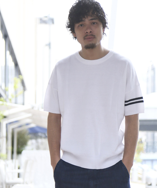Denime（ドゥニーム）の「コットンリネンライン半袖ニット/LINE CREW SS KNIT（その他トップス・メンズ・ブラック/カーキ/グレー/ホワイト・LARGE/MEDIUM）」の16枚目の写真
