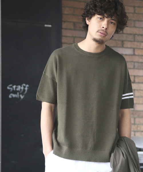 Denime（ドゥニーム）の「コットンリネンライン半袖ニット/LINE CREW SS KNIT（その他トップス・メンズ・ブラック/カーキ/グレー/ホワイト・LARGE/MEDIUM）」の12枚目の写真