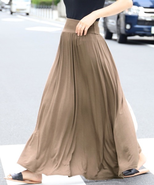 coca(coca)(コカ)の「落ち感フレアロングスカート(スカート・レディース・ホワイト/ホワイト系その他/ブラック×ホワイト/グリーン/ピンク/ブラック系その他/ライトピンク/オリーブ/グレー/ホワイト×ブラック/ブラック/エメラルドブルー/チャコール/ダークブルー/マスタード/カーキ/ブラウン/ベージュ・ONESIZE/ONE SIZE)」の9枚目の写真