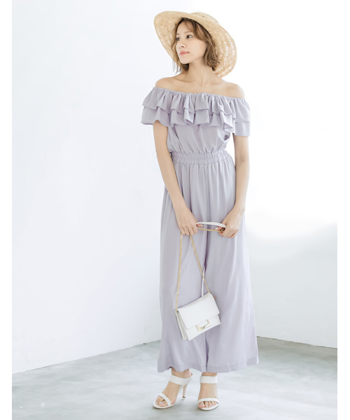 Re:EDIT（リエディ）の「[ロマンティックなボリュームフリル]フリルオフショルダーオールインワンボトムス/パンツ/オールインワン[リエディ]（つなぎ/オールインワン・レディース・グレー/ベージュ/マスタード/ネイビー/ブラック/ピンク/グリーン・MEDIUM/SMALL/LARGE）」の16枚目の写真