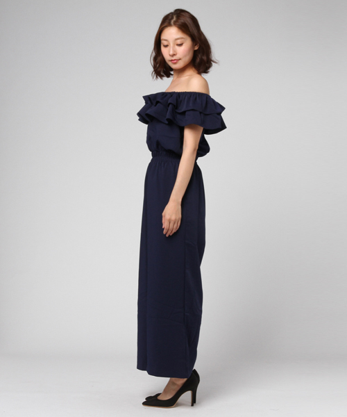 Re:EDIT（リエディ）の「[ロマンティックなボリュームフリル]フリルオフショルダーオールインワンボトムス/パンツ/オールインワン[リエディ]（つなぎ/オールインワン・レディース・グレー/ベージュ/マスタード/ネイビー/ブラック/ピンク/グリーン・MEDIUM/SMALL/LARGE）」の9枚目の写真