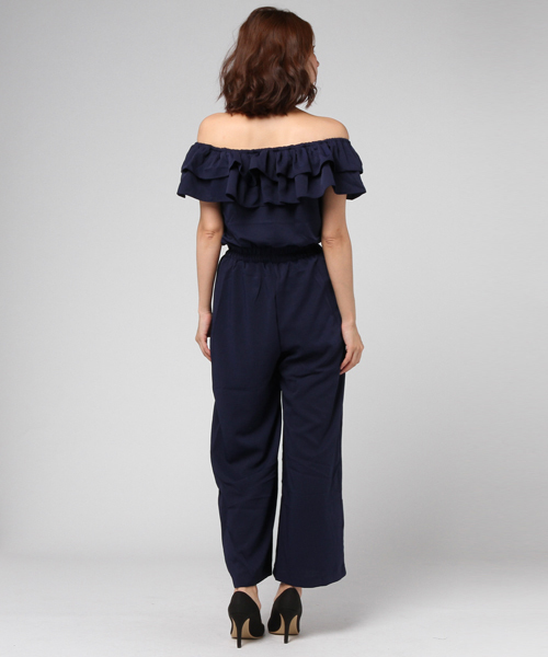 Re:EDIT（リエディ）の「[ロマンティックなボリュームフリル]フリルオフショルダーオールインワンボトムス/パンツ/オールインワン[リエディ]（つなぎ/オールインワン・レディース・グレー/ベージュ/マスタード/ネイビー/ブラック/ピンク/グリーン・MEDIUM/SMALL/LARGE）」の10枚目の写真