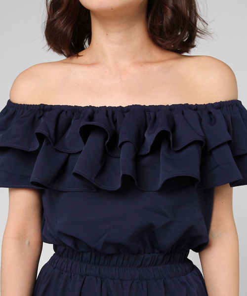 Re:EDIT（リエディ）の「[ロマンティックなボリュームフリル]フリルオフショルダーオールインワンボトムス/パンツ/オールインワン[リエディ]（つなぎ/オールインワン・レディース・グレー/ベージュ/マスタード/ネイビー/ブラック/ピンク/グリーン・MEDIUM/SMALL/LARGE）」の11枚目の写真