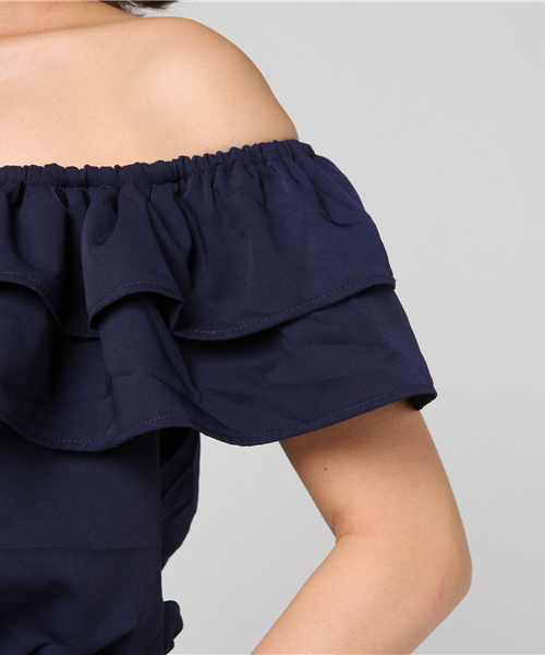 Re:EDIT（リエディ）の「[ロマンティックなボリュームフリル]フリルオフショルダーオールインワンボトムス/パンツ/オールインワン[リエディ]（つなぎ/オールインワン・レディース・グレー/ベージュ/マスタード/ネイビー/ブラック/ピンク/グリーン・MEDIUM/SMALL/LARGE）」の12枚目の写真