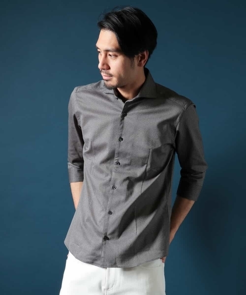 MICHEL KLEIN HOMME (ミッシェルクランオム)の「メランジレノクロスシャツ(シャツ/ブラウス・メンズ・カーキ/ブラック・48/52/46/51/44)」の1枚目の写真
