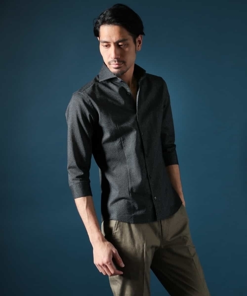 MICHEL KLEIN HOMME (ミッシェルクランオム)の「メランジレノクロスシャツ(シャツ/ブラウス・メンズ・カーキ/ブラック・48/52/46/51/44)」の2枚目の写真