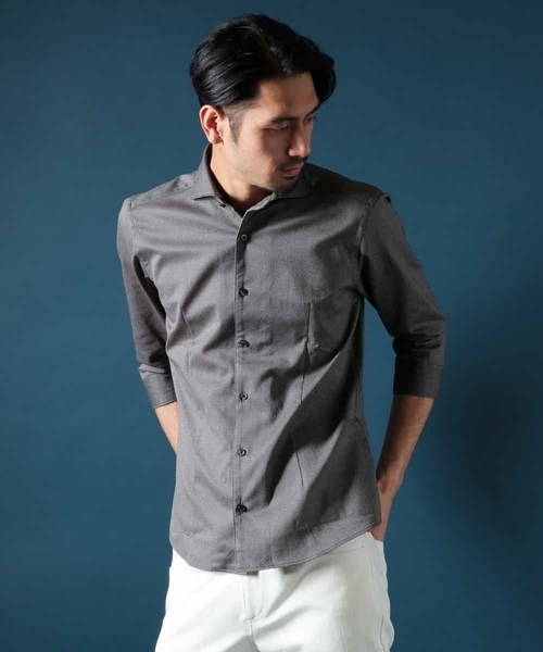MICHEL KLEIN HOMME (ミッシェルクランオム)の「メランジレノクロスシャツ(シャツ/ブラウス・メンズ・カーキ/ブラック・48/52/46/51/44)」の4枚目の写真
