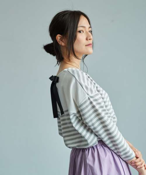 AMERICAN HOLIC（アメリカンホリック）の「ボーダー切替プルオーバー（Tシャツ/カットソー・レディース・ホワイト/オフホワイト/ブラック/ライトグレー・FREE）」の19枚目の写真