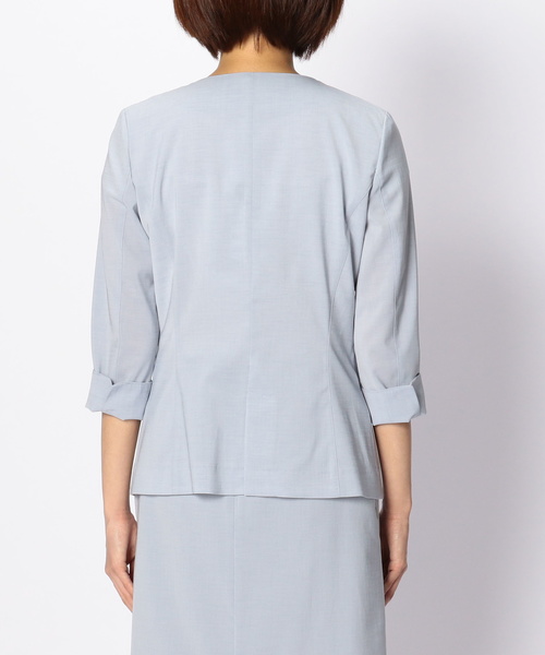 NARACAMICIE(ナラカミーチェ)の「【セットアップスーツ対応】キュプラポリエステルノーカラージャケット(スーツジャケット・レディース・ネイビー/ブルー/ブラック・MEDIUM/LARGE/SMALL)」の19枚目の写真