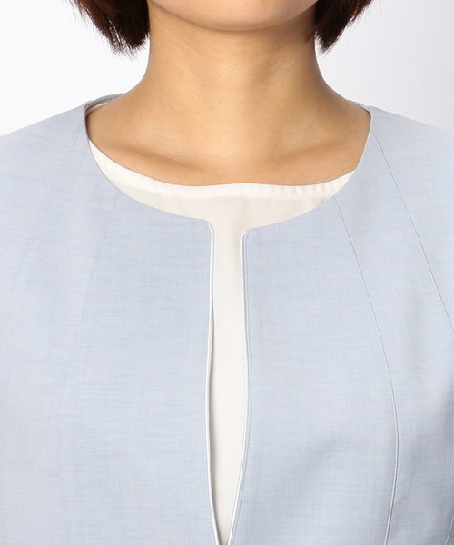 NARACAMICIE(ナラカミーチェ)の「【セットアップスーツ対応】キュプラポリエステルノーカラージャケット(スーツジャケット・レディース・ネイビー/ブルー/ブラック・MEDIUM/LARGE/SMALL)」の15枚目の写真