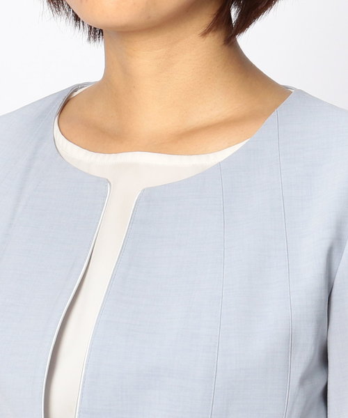 NARACAMICIE(ナラカミーチェ)の「【セットアップスーツ対応】キュプラポリエステルノーカラージャケット(スーツジャケット・レディース・ネイビー/ブルー/ブラック・MEDIUM/LARGE/SMALL)」の17枚目の写真