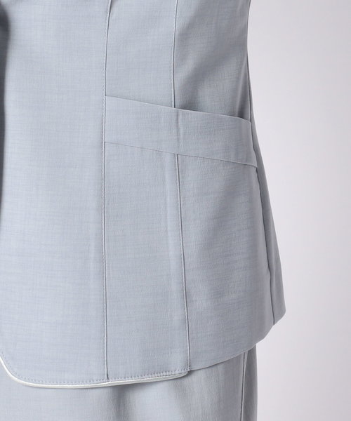 NARACAMICIE(ナラカミーチェ)の「【セットアップスーツ対応】キュプラポリエステルノーカラージャケット(スーツジャケット・レディース・ネイビー/ブルー/ブラック・MEDIUM/LARGE/SMALL)」の8枚目の写真