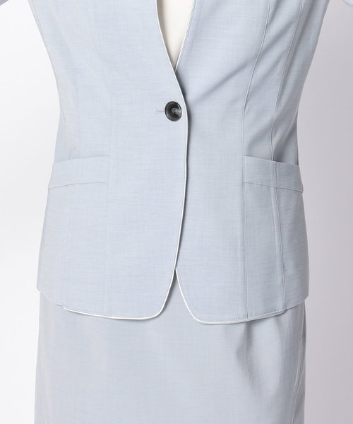 NARACAMICIE(ナラカミーチェ)の「【セットアップスーツ対応】キュプラポリエステルノーカラージャケット(スーツジャケット・レディース・ネイビー/ブルー/ブラック・MEDIUM/LARGE/SMALL)」の5枚目の写真