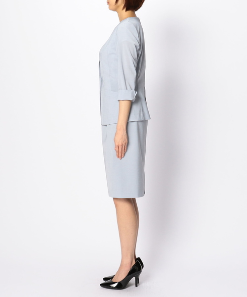 NARACAMICIE(ナラカミーチェ)の「【セットアップスーツ対応】キュプラポリエステルノーカラージャケット(スーツジャケット・レディース・ネイビー/ブルー/ブラック・MEDIUM/LARGE/SMALL)」の18枚目の写真