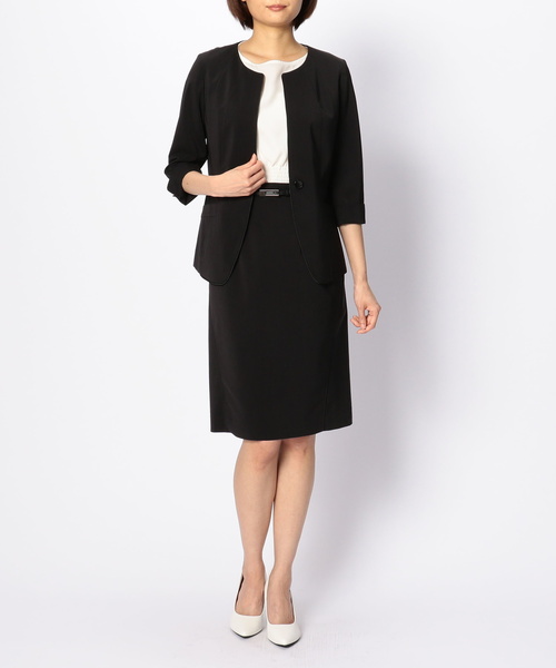 NARACAMICIE(ナラカミーチェ)の「【セットアップスーツ対応】キュプラポリエステルノーカラージャケット(スーツジャケット・レディース・ネイビー/ブルー/ブラック・MEDIUM/LARGE/SMALL)」の16枚目の写真