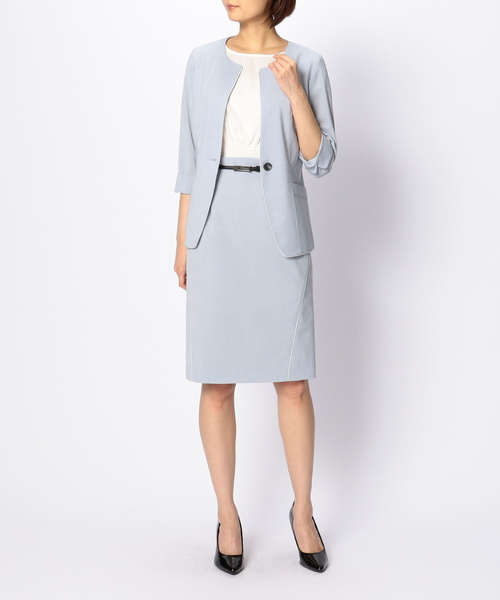 NARACAMICIE(ナラカミーチェ)の「【セットアップスーツ対応】キュプラポリエステルノーカラージャケット(スーツジャケット・レディース・ネイビー/ブルー/ブラック・MEDIUM/LARGE/SMALL)」の14枚目の写真