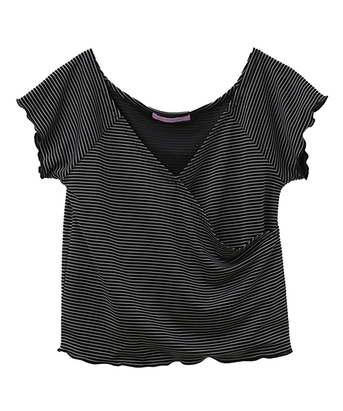 SUNBABIES（サンベイビーズ）の「[吸水速乾]カシュクールTシャツ/SUNBABIES（Tシャツ/カットソー・レディース・ホワイト/ブラウン/ブラック・MEDIUM）」の6枚目の写真