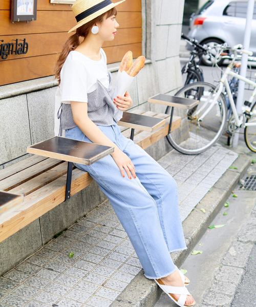 reca(レカ)の「センターライン 切り替えリメイク風 切りっぱなし ハイウエストデニム(デニムパンツ・レディース・ネイビー/ブルー系その他・M)」の3枚目の写真