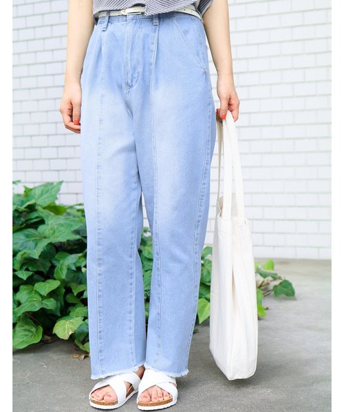 reca(レカ)の「センターライン 切り替えリメイク風 切りっぱなし ハイウエストデニム(デニムパンツ・レディース・ネイビー/ブルー系その他・M)」の5枚目の写真