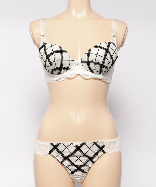 Absorle(アブソール)の「フロッキーチェック ブラ&Tバックセット(ブラ&ショーツ)」|アイボリー