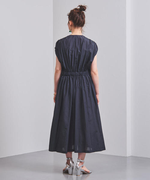 【美品】SACRA ギャザーワンピース カーキ ブラウン MARCHE' DE SOEUR／ボートネックギャザーワンピース・カーキ