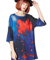 宇宙柄退廃ハートTシャツ -メガビッグ-