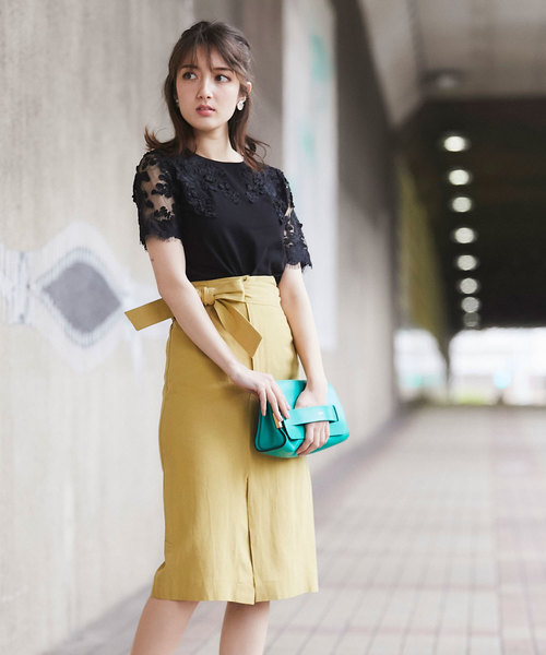 &. NOSTALGIA（アンドドットノスタルジア）の「レーススリーブTシャツ（Tシャツ/カットソー・レディース・ホワイト/ブラック/カーキ/ネイビー・FREE）」の7枚目の写真