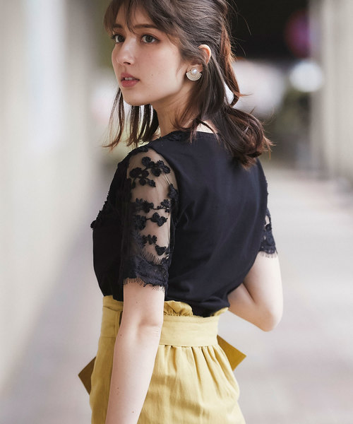 &. NOSTALGIA（アンドドットノスタルジア）の「レーススリーブTシャツ（Tシャツ/カットソー・レディース・ホワイト/ブラック/カーキ/ネイビー・FREE）」の8枚目の写真