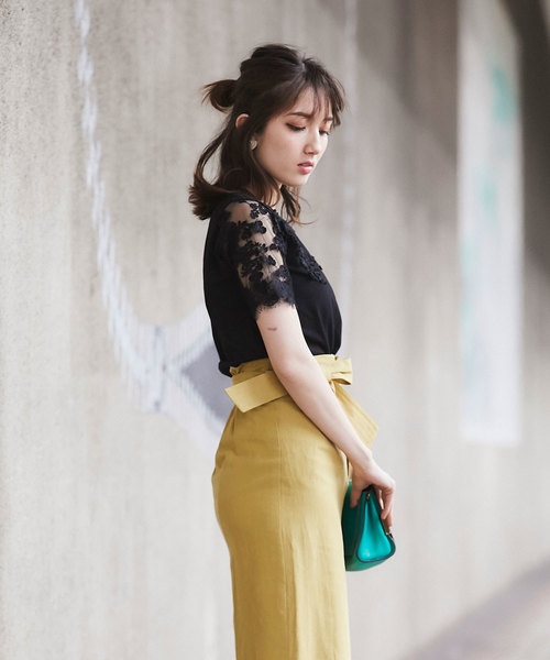 &. NOSTALGIA（アンドドットノスタルジア）の「レーススリーブTシャツ（Tシャツ/カットソー・レディース・ホワイト/ブラック/カーキ/ネイビー・FREE）」の9枚目の写真