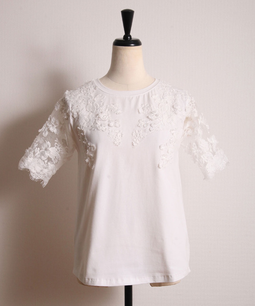 &. NOSTALGIA（アンドドットノスタルジア）の「レーススリーブTシャツ（Tシャツ/カットソー・レディース・ホワイト/ブラック/カーキ/ネイビー・FREE）」の10枚目の写真