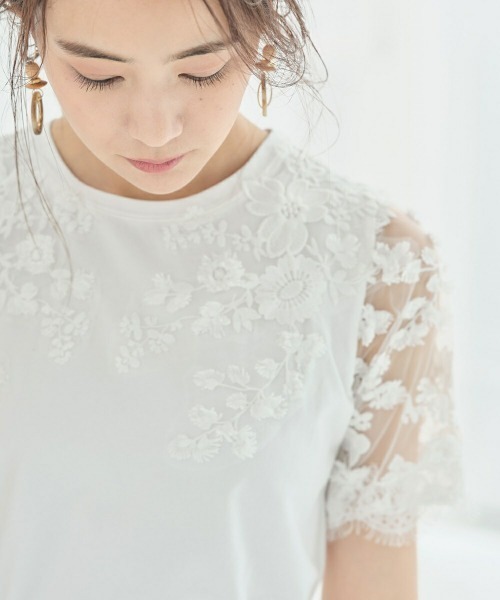 &. NOSTALGIA（アンドドットノスタルジア）の「レーススリーブTシャツ（Tシャツ/カットソー・レディース・ホワイト/ブラック/カーキ/ネイビー・FREE）」の16枚目の写真