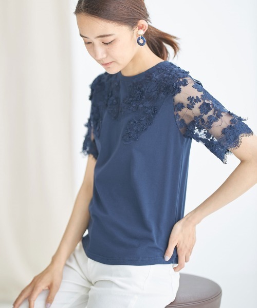 &. NOSTALGIA（アンドドットノスタルジア）の「レーススリーブTシャツ（Tシャツ/カットソー・レディース・ホワイト/ブラック/カーキ/ネイビー・FREE）」の20枚目の写真