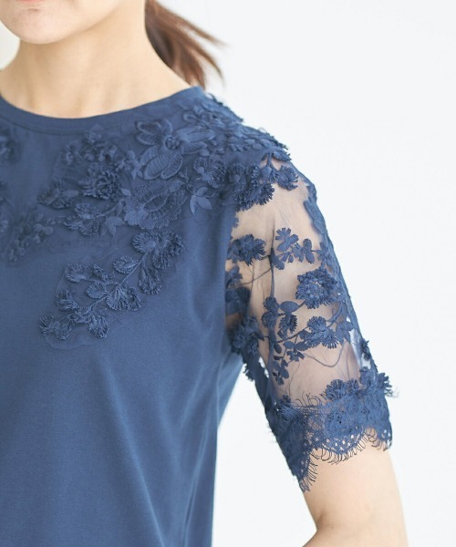 &. NOSTALGIA（アンドドットノスタルジア）の「レーススリーブTシャツ（Tシャツ/カットソー・レディース・ホワイト/ブラック/カーキ/ネイビー・FREE）」の21枚目の写真