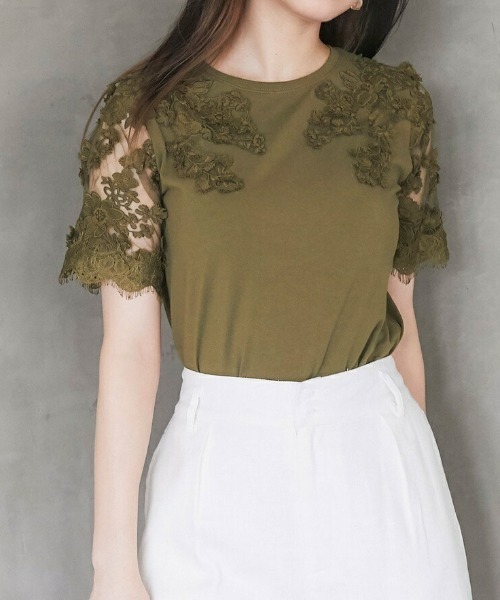 &. NOSTALGIA（アンドドットノスタルジア）の「レーススリーブTシャツ（Tシャツ/カットソー・レディース・ホワイト/ブラック/カーキ/ネイビー・FREE）」の19枚目の写真