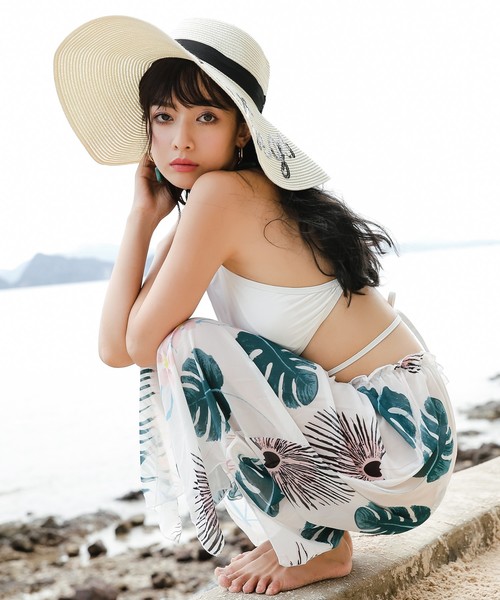 TeddyShop(テディショップ)の「水着 ハイネックビキニ+シフォンワイドパンツ 3点セット(水着)」|ホワイト